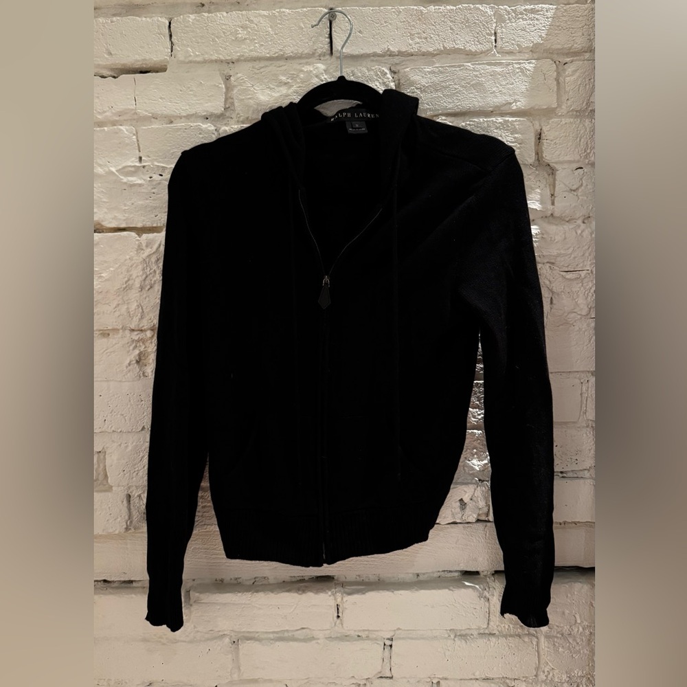 Ralph Lauren 100% Cashmere Black Zip-Up Hooded Sweater